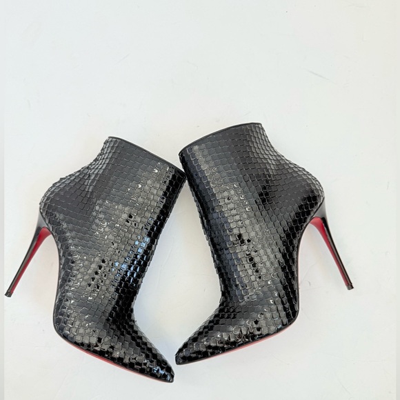 Christian Louboutin So Kate Booty 100mm patent black bird ankle boots EU 38 - Picture 5 of 8